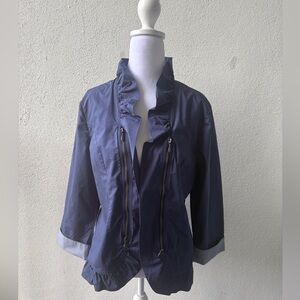 Chico’s Ruffled‎ Lightweight Open Front Jacket Size M Zippers Contrast Trim Cuff